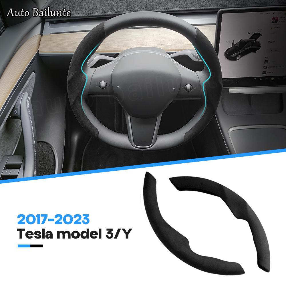Tesla Suede Steering Wheel Cover All Season Universal Interior Tuning Accessories For Tesla Model 3 Y 2023 2022 -