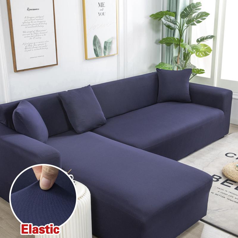 Solid Color Corner Sofa Cover Elastic Thin Fabric Sofa Covers for Living Room Pets L Shape Sofa Need Order 2 Pieces Slipcover