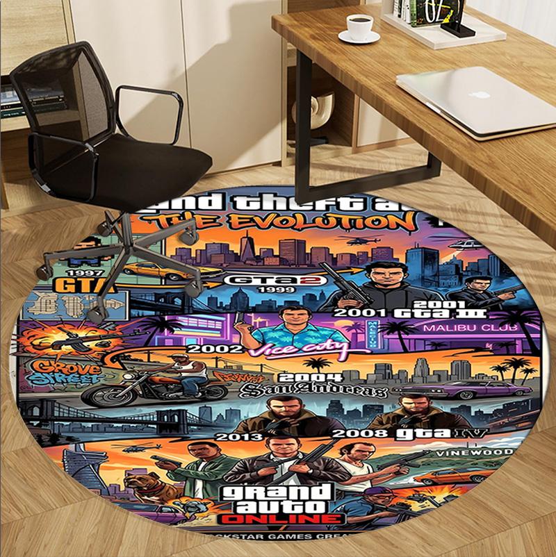 Круглый коврик с узором Grand Theft Auto VI, коврик для помещений/улицы, для пикника, игровой комнаты, спальни, офиса, гостиной, ковер для декора дома, подарок на день рождения