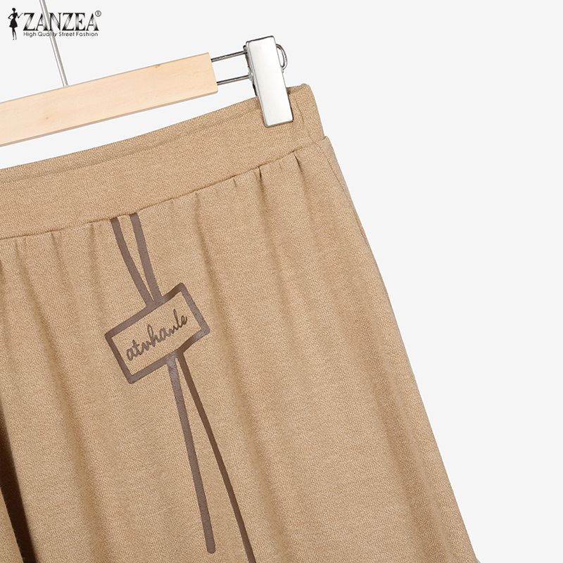 ZANZEA Женский повседневный костюм из двух частей с длинным рукавом и брюками