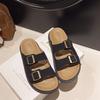 Thick-soled Cool Slippers for Women To Wear Summer New Retro Leather Buckle One-word Slippers Beach Casual Sandals