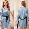 Spring New Style Pajamas Women's Bathroom Cardigan Lace-up Bathrobe Summer Thin Simple Fashion Long Ice Silk Pajamas