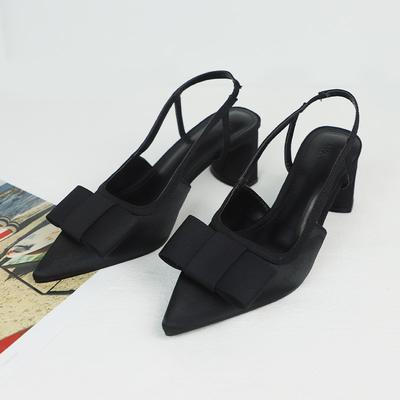 Модные черные туфли-слингбэки на высоком каблуке для женщин 2025 лето элегантные с острым носком дизайн с бантом-бабочкой женские туфли-лодочки для офиса