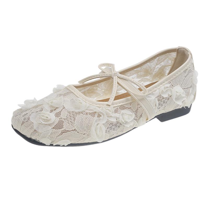 Французское кружево сетка одинарная обувь женская лето новая фея ветер нежная с юбкой плоская мягкая подошва дышащие туфли Мэри Джейн