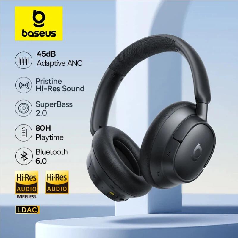 Baseus EH10 NC ANC Wireless Headphones 45dB Adaptive Hybrid Noise Cancelling Headsets Hi-Res LDAC Headphone Bluetooth 6.0 80Hrs