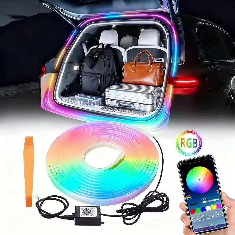 Светодиодная полоса для подсветки багажника автомобиля, цветные RGB декоративные огни, управляемые через приложение