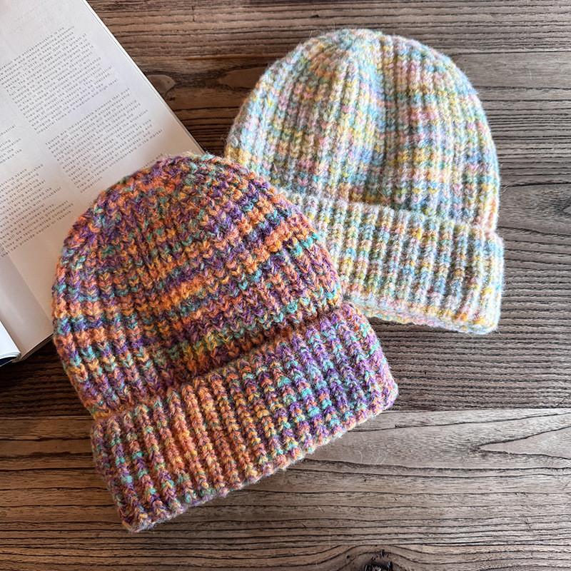 Женская Мода Цветная Повседневная Теплая Вязаная Шапка для Зимних Прогулок