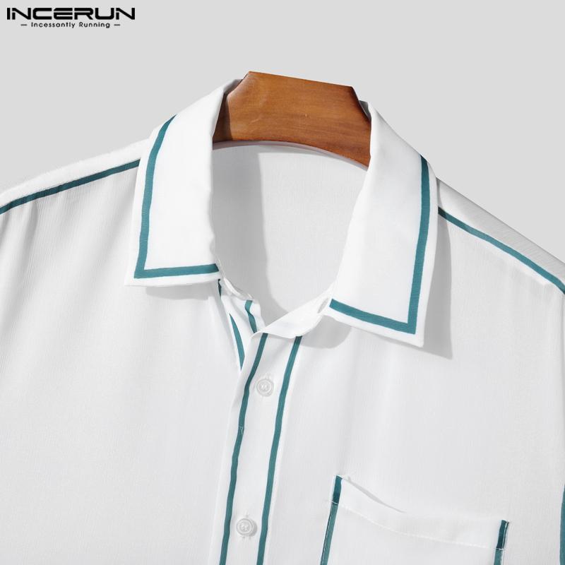 INCERUN Мужские топы без рукавов с лацканами, на пуговицах, с отделкой, полупрозрачные, повседневные