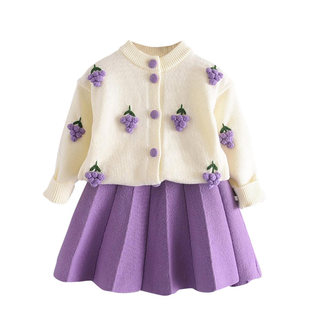 Toddler Kids Children Baby Girls Floral Knitted Cardigan Sweater Coats Skirt Set