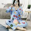 2 шт./комплект осень-весна женская пижама костюм атласный красочный мультяшный цветочный принт тонкий пасторальный стиль длинный рукав топ широкие брюки пижамы повседневный