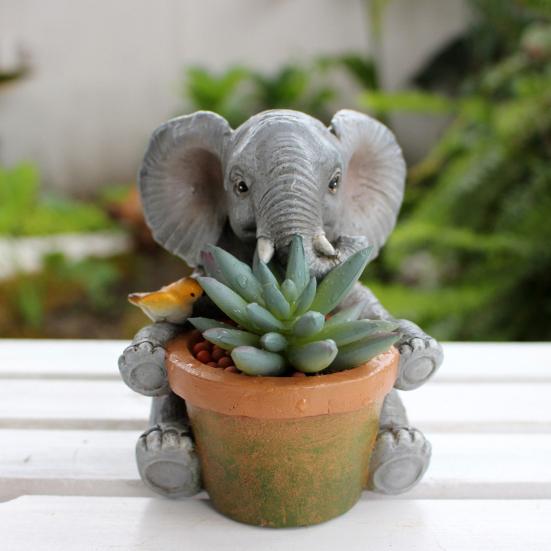 Милый цветочный горшок в виде слона Ручная работа из смолы Декоративный горшок для суккулентов для дома Комнаты Сада Балкона Офиса