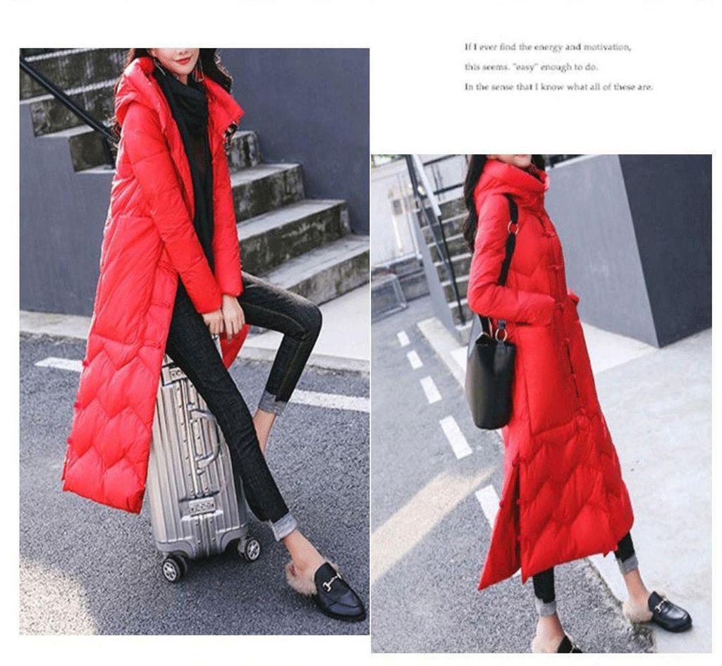 Women's Extra Long Retro Coat with Frog Button - New Version In White Duck Down, Chinese Ethnic Style