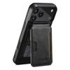 SUTENI M3 For iPhone 17 Pro Magnetic Case Cowhide Texture Leather Back Cover with Card Bag Kickstand