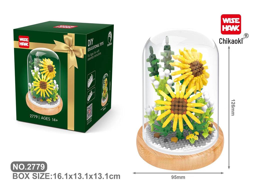 Micro Particle Building Blocks: Sunflower and Rose Bouquet for Valentine's, Qixi, Teacher's Day, and Christmas.