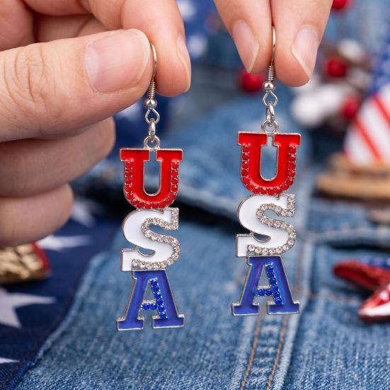 USA Flag Earrings for Women, Patriotic Red White Blue Earrings, American Flag Dangle Drop Earrings, 4th of July Independence Day