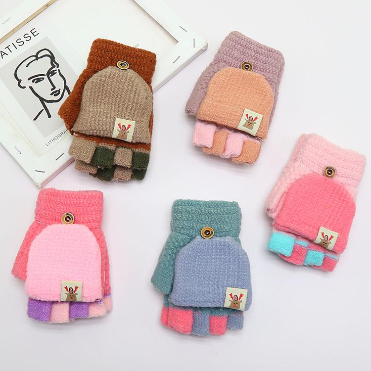 Детские зимние шерстяные перчатки-варежки с откидным верхом - Теплые, мультяшный дизайн для мальчиков и девочек младшего школьного возраста