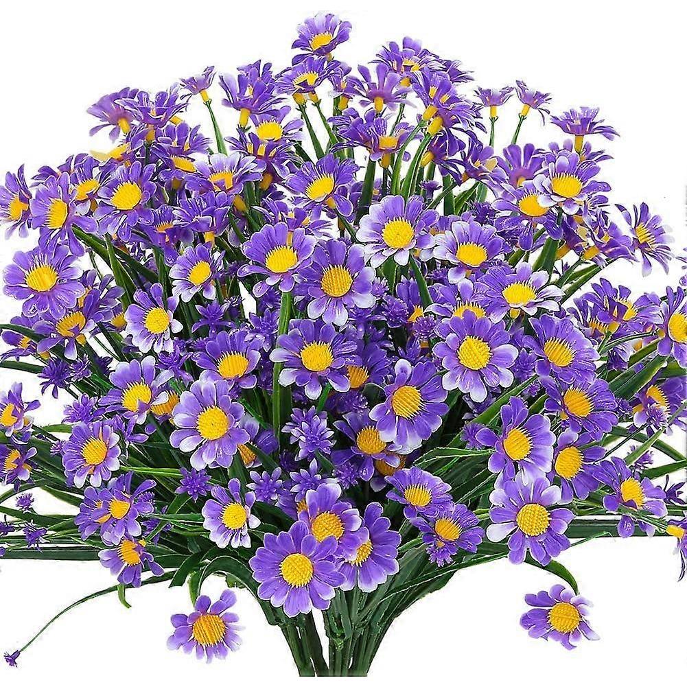 4pcs Artificial Daisy Flowers Artificial Flowers Green Plastic Shrubs Fake Flowers Indoor Outdoor (White)