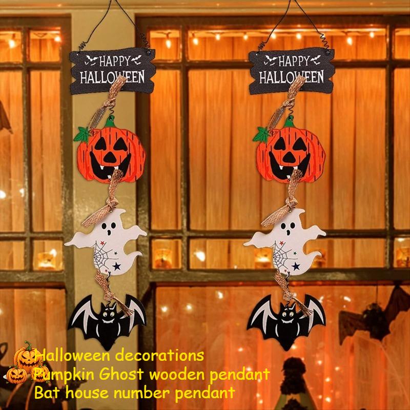 Halloween Front Door Hanging Pumpkin Witch Ghost Flags Sign for Halloween Home Haunted House Door Decorations