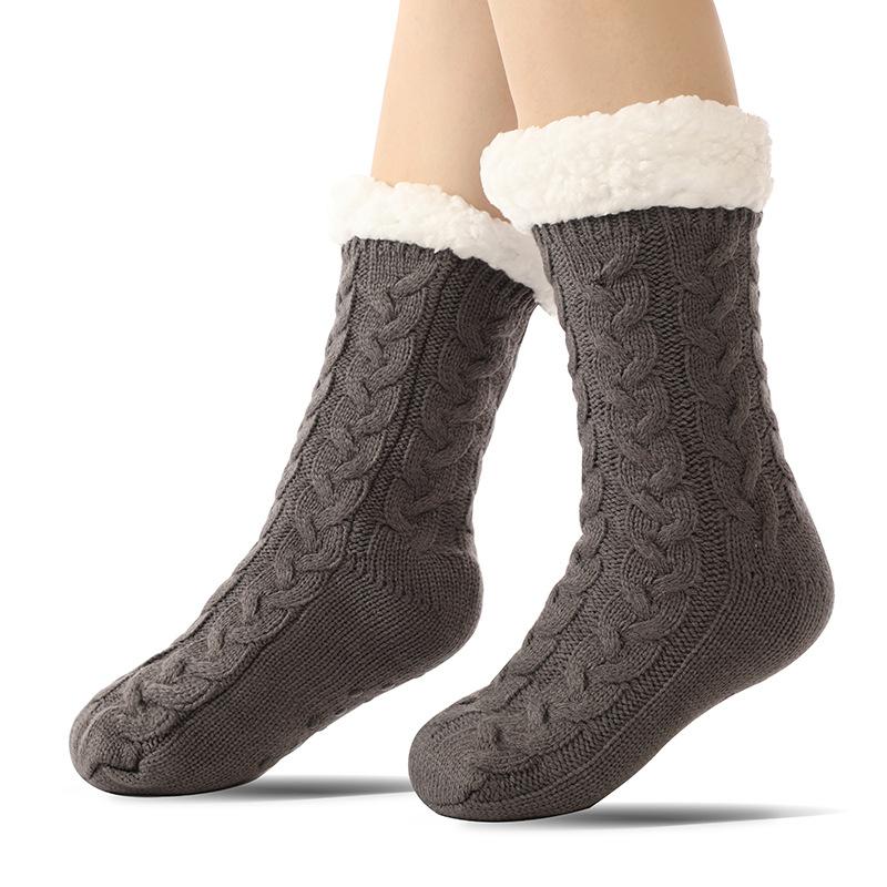 Winter Thick Slipper Socks for Women Non Slip Warm Fuzzy Socks With Soft Fleece Lined Home Grips Socks Womens Solid Fluffy Slipper Socks with Grippers