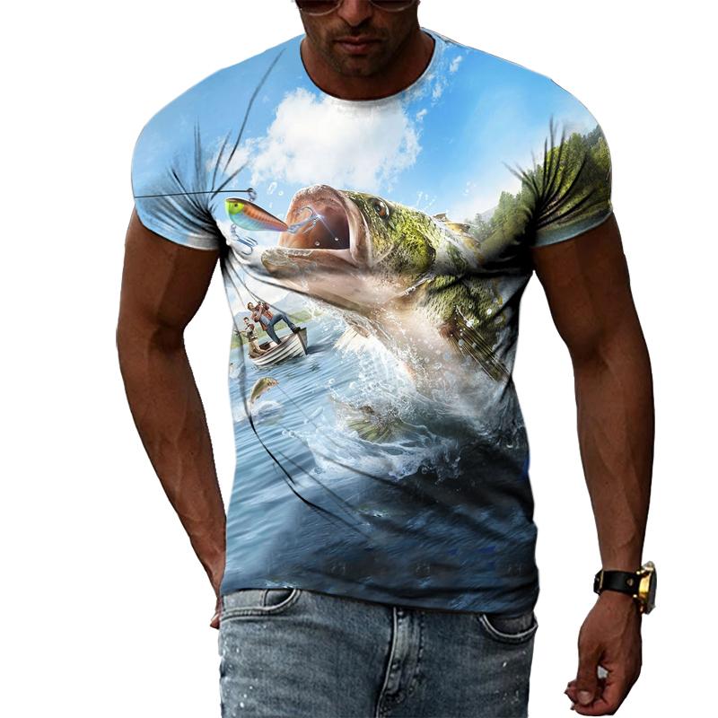 Футболка с 3D принтом для рыбалки, летняя мужская уличная крутая одежда с круглым вырезом, повседневные красивые топы с короткими рукавами в стиле хип-хоп