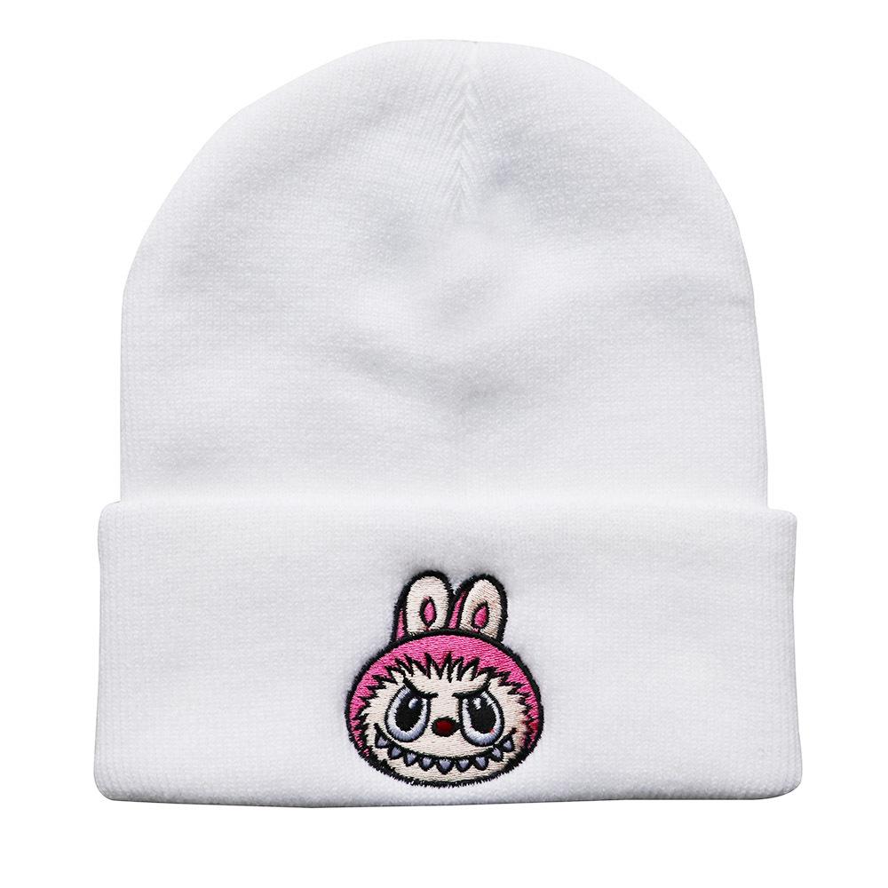 Men's and women's outdoor sports warm hats, autumn and winter trendy cartoon woolen hats, Labubu embroidered student knit hats
