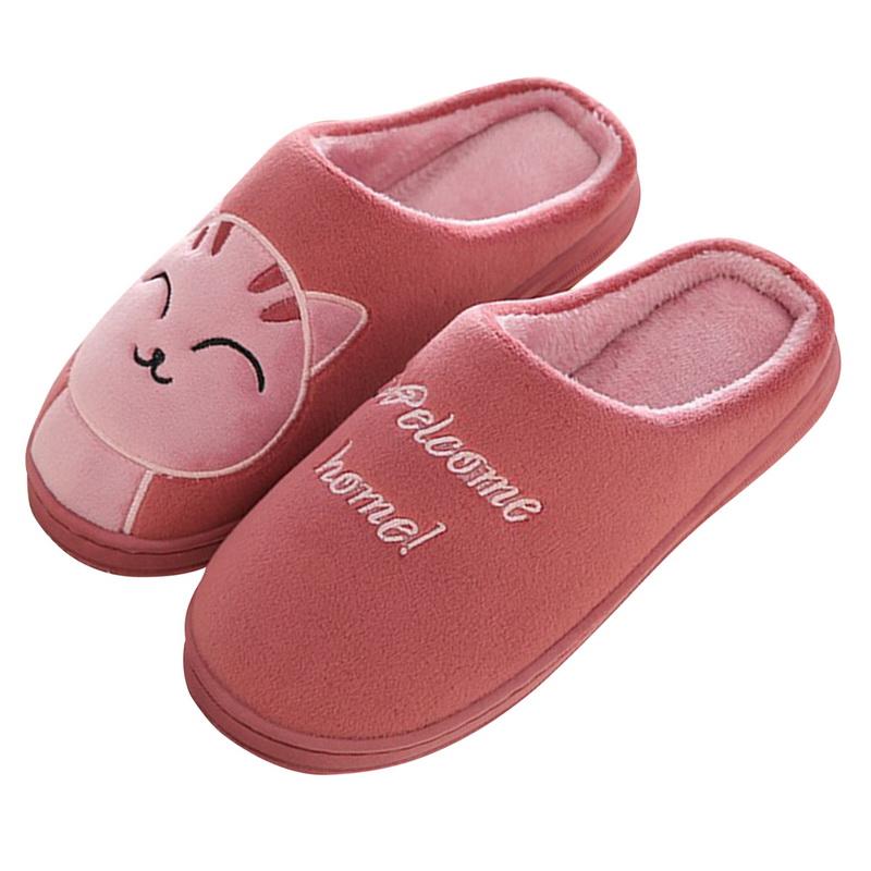 Женские зимние домашние тапочки с мультяшным котом, противоскользящие мягкие теплые плюшевые домашние тапочки для пар, напольная обувь для спальни