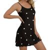 Women Summer Nightgown Heart Printing Shirring Edge Sleeveless Backless Spaghetti Strap A-line Mini Sleepwear Dress Thin Above The Knee Nightdress
