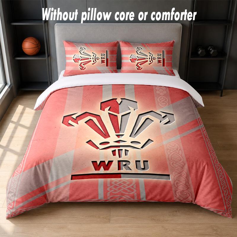 Wales Rugby Design Bed Bedding Set 1 Duvet Cover + 2 Pillowcases Soft Breathable Household Bed Linens