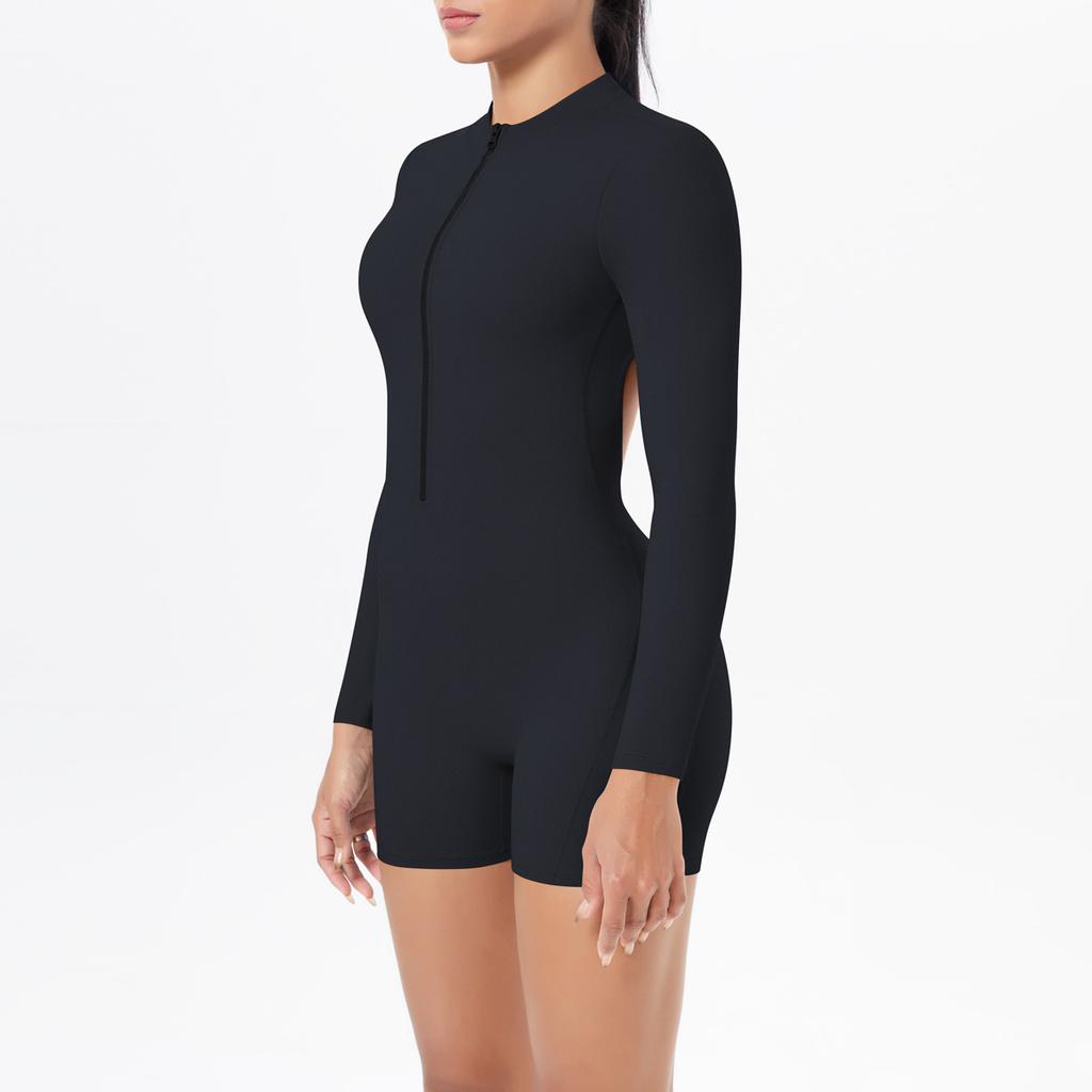 Комбинезон с вырезами на спине, без спины, на молнии до середины, с персиковыми ягодицами для спорта, фитнеса, бега и йоги. Женский комбинезон