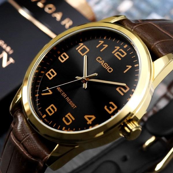 Casio Легкие в использовании повседневные тонкие простые мужские и женские парные часы 001 Золото Кожа Черный Мужские MTP-V001GL-1BUDF