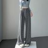 2025 Women's Black Stripe High Waist Wide Leg Pants - Spring/Autumn, Slimming & Casual