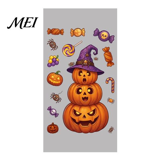 Decorative Window Posters Halloween Cartoon Cling Stickers, Ghost Pumpkin Candy Glass Decals, Self-Adhesive Removable Indoor Festive Scene Setters Art