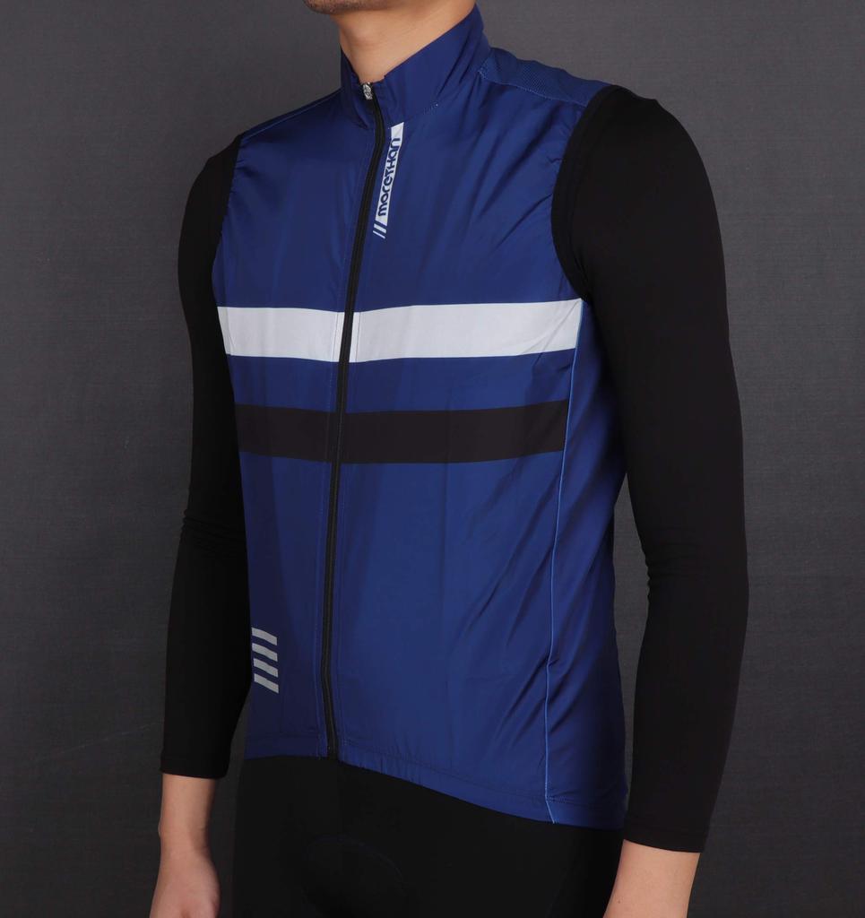 Жилет для велоспорта Morethan без рукавов, ветровка для осени и зимы (Темно-синий/L/Мужской) (Ветрозащитный/Легкий/Светоотражающий/С карманами) WVP-020