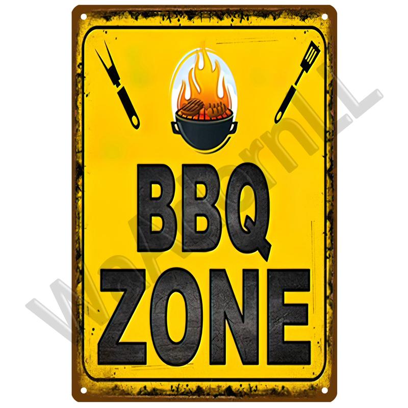 BBQ Zone  Home Decor Metal Tin Sign Vintage Dad`s BBQ Yard Outdoor Party Decoration Plate Retro Barbecue Rules Slogan Metal Sign