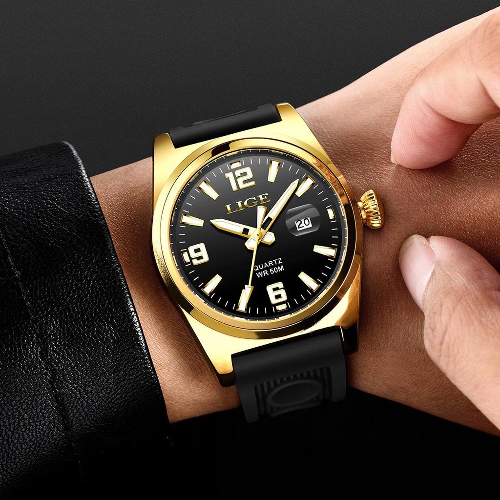 LIGE Модные повседневные мужские часы, удобные силиконовые ночные светящиеся водонепроницаемые спортивные часы, автоматические часы с датой и временем, мужские кварцевые часы