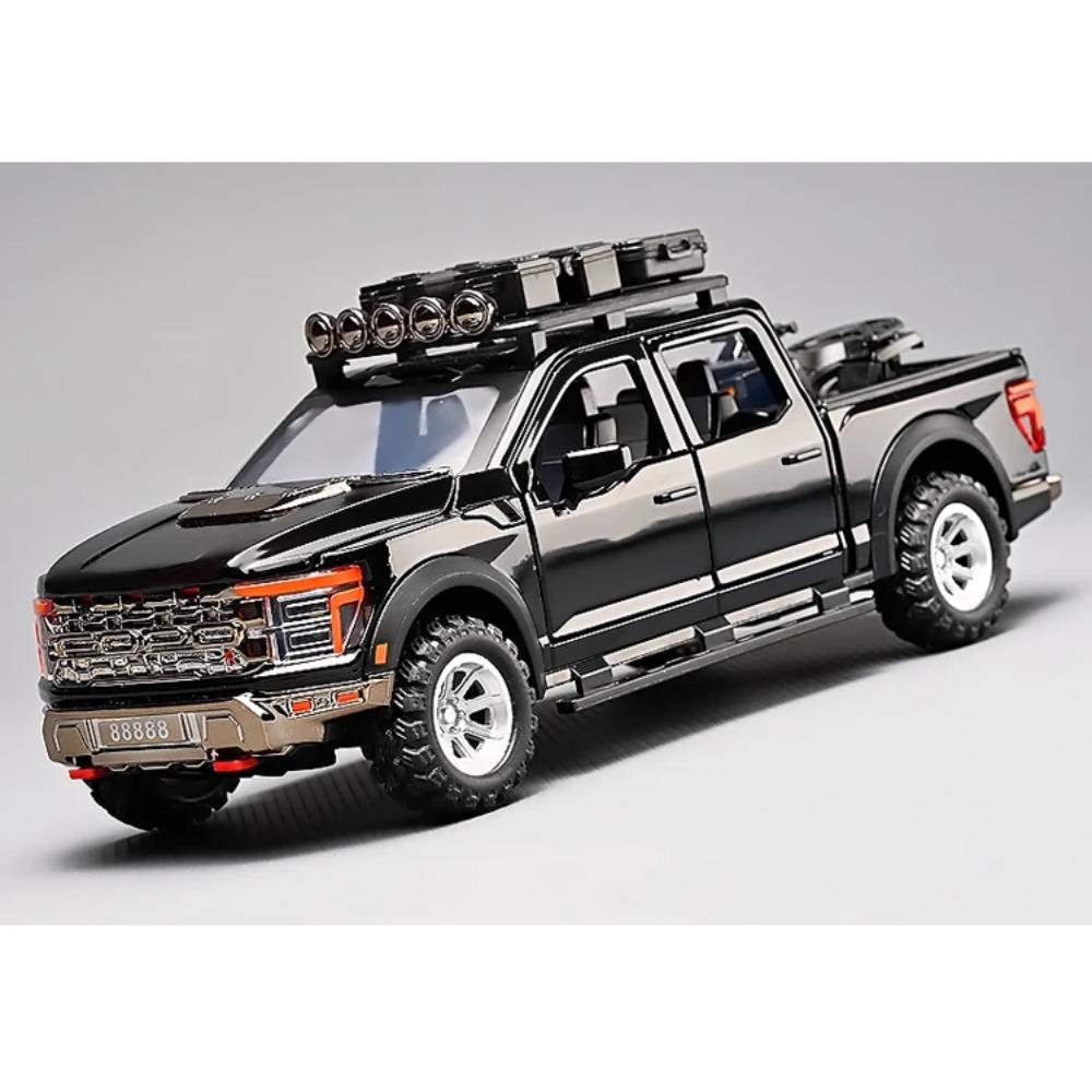 Масштаб 1/24 Пикап Ford Raptor F-150 Модель автомобиля из сплава Симуляция Внедорожник, Подарок для мальчика, Звук и свет Детская игрушка Украшения