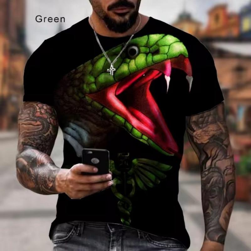 Футболка с 3D-принтом и изображением ужасного животного-змеи, мужская мода, футболки с рисунком кобры, свободные уличные женские топы с круглым вырезом, свободные футболки Harajuku