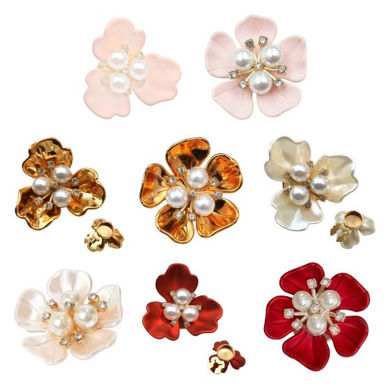 Cufflink Rhinestones Imitation Pearls Pistil Flower Shape Button Covers Clip-On Installation Sparkling Decorative