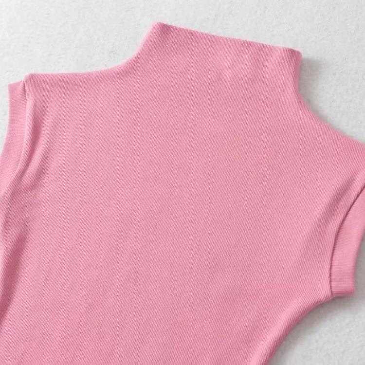 Женские летние сексуальные футболки без рукавов с высоким воротником, однотонные приталенные пуловеры, повседневные футболки, женские уличные футболки