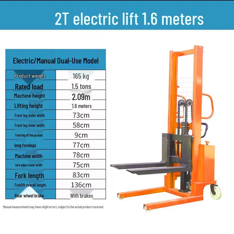 Manual and Electric Hydraulic Stacker: 1-2 Ton Capacity Forklift & Lifting Truck