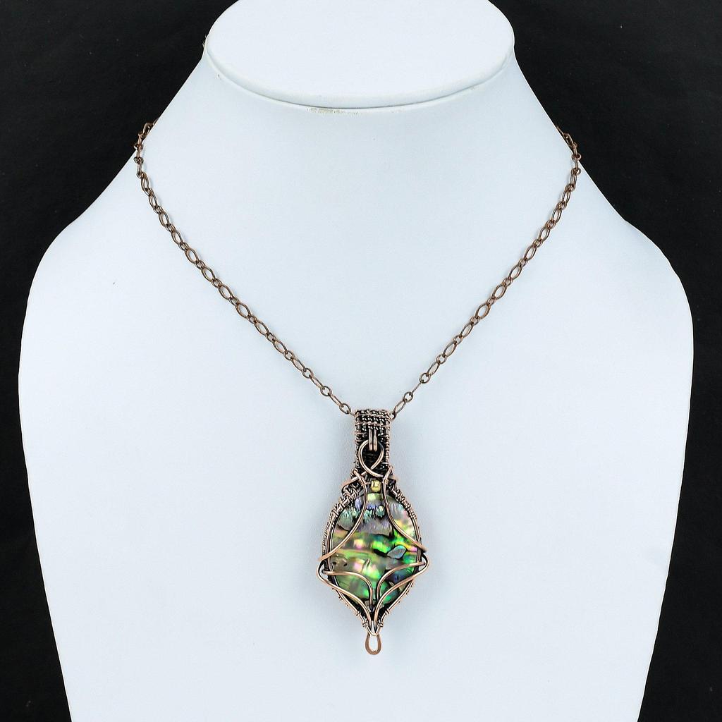 Кулон из раковины абалона Кулон, обернутый медной проволокой Ювелирные изделия из раковины абалона Кулон из драгоценного камня ручной работы Подарок для нее Уникальные ювелирные изделия с медным дизайном