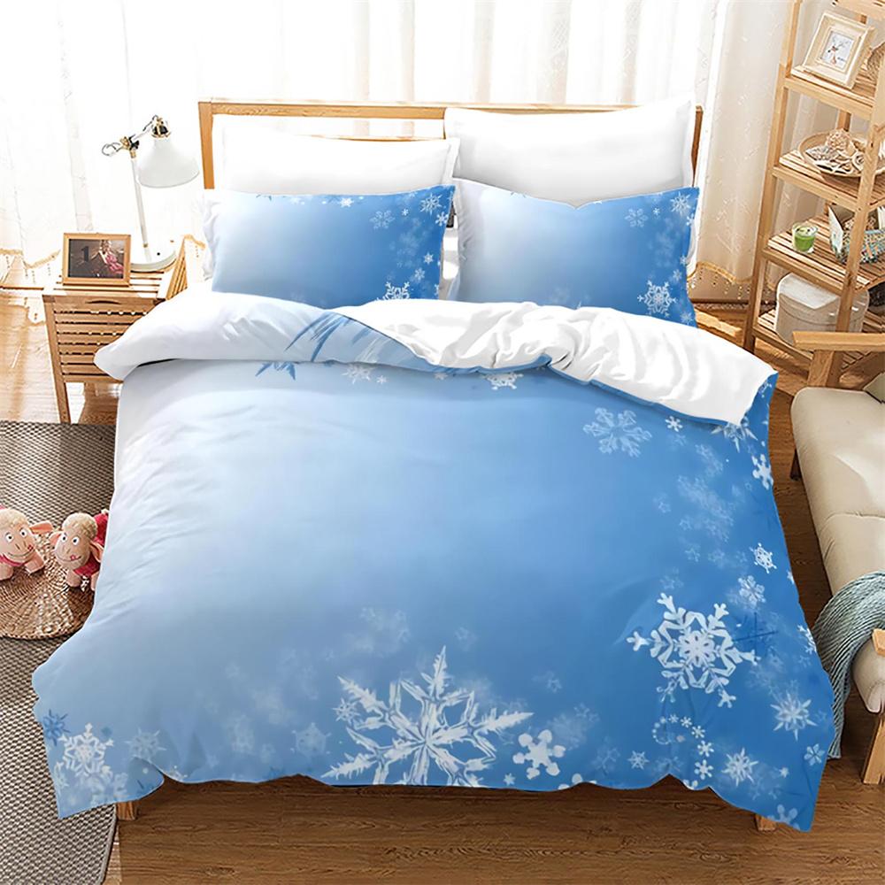 Christmas Duvet Cover Set King Queen Full Size Winter Theme Snowman Pattern Polyester Comforter Cover For Child Festival Gift