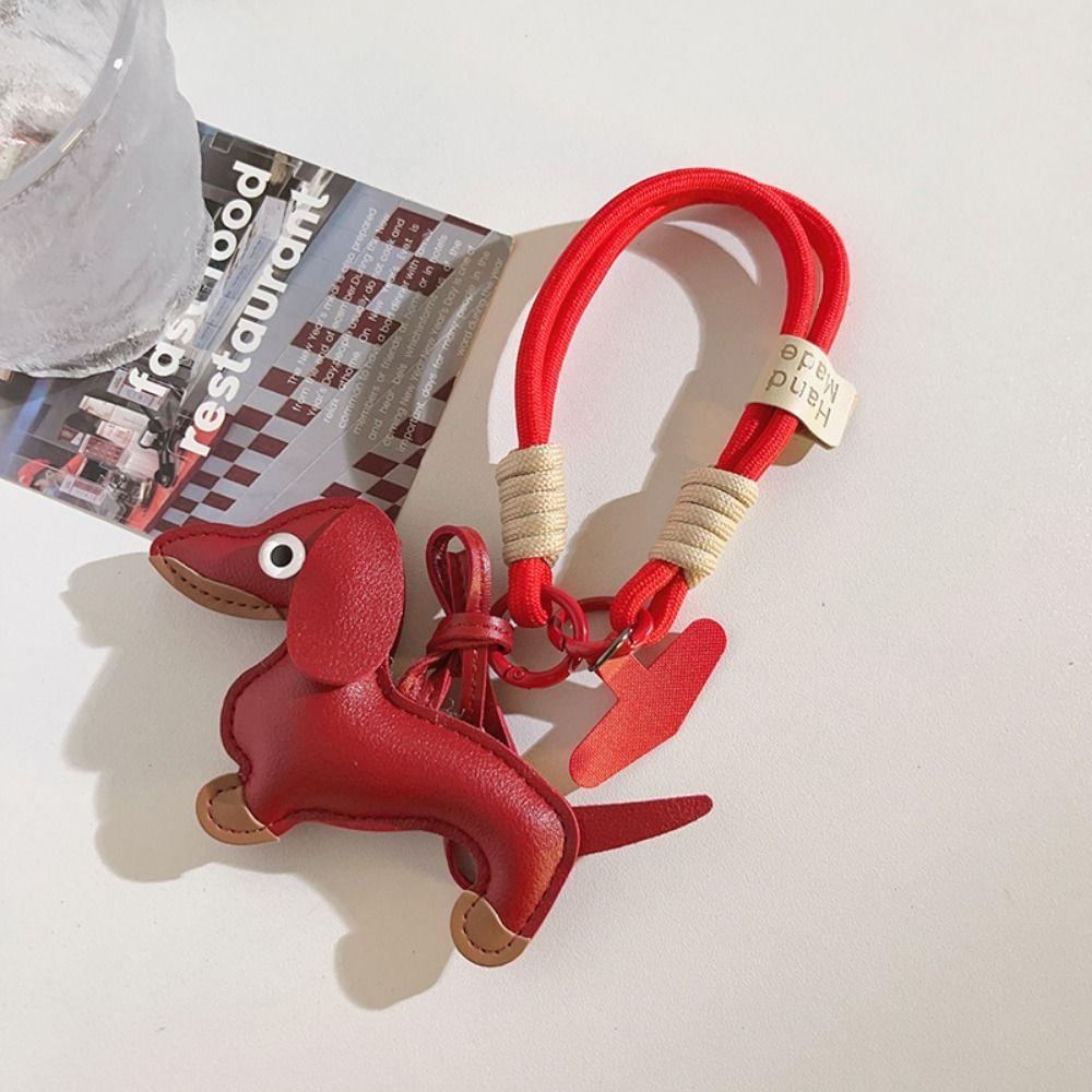 Braided Lanyard Dachshund Dog Keychain PU Leather Car Key Accessories Car Key Ring