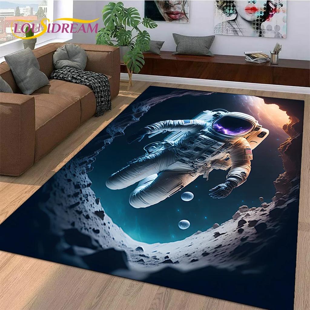 Astronaut Dream Universe Spaceman Outer Space Cartoon Carpet Rug for Bedroom Living Room Sofa Decoration, Large Decor Floor Mat