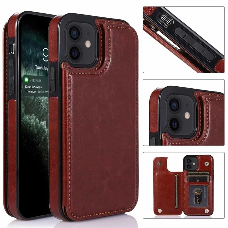 Кожаный чехол-кошелек для iPhone 11 12 13 14 15 16 17 Pro Max Mini Air XR XS 8 7 Plus SE Держатель с отделениями для карт Откидная крышка