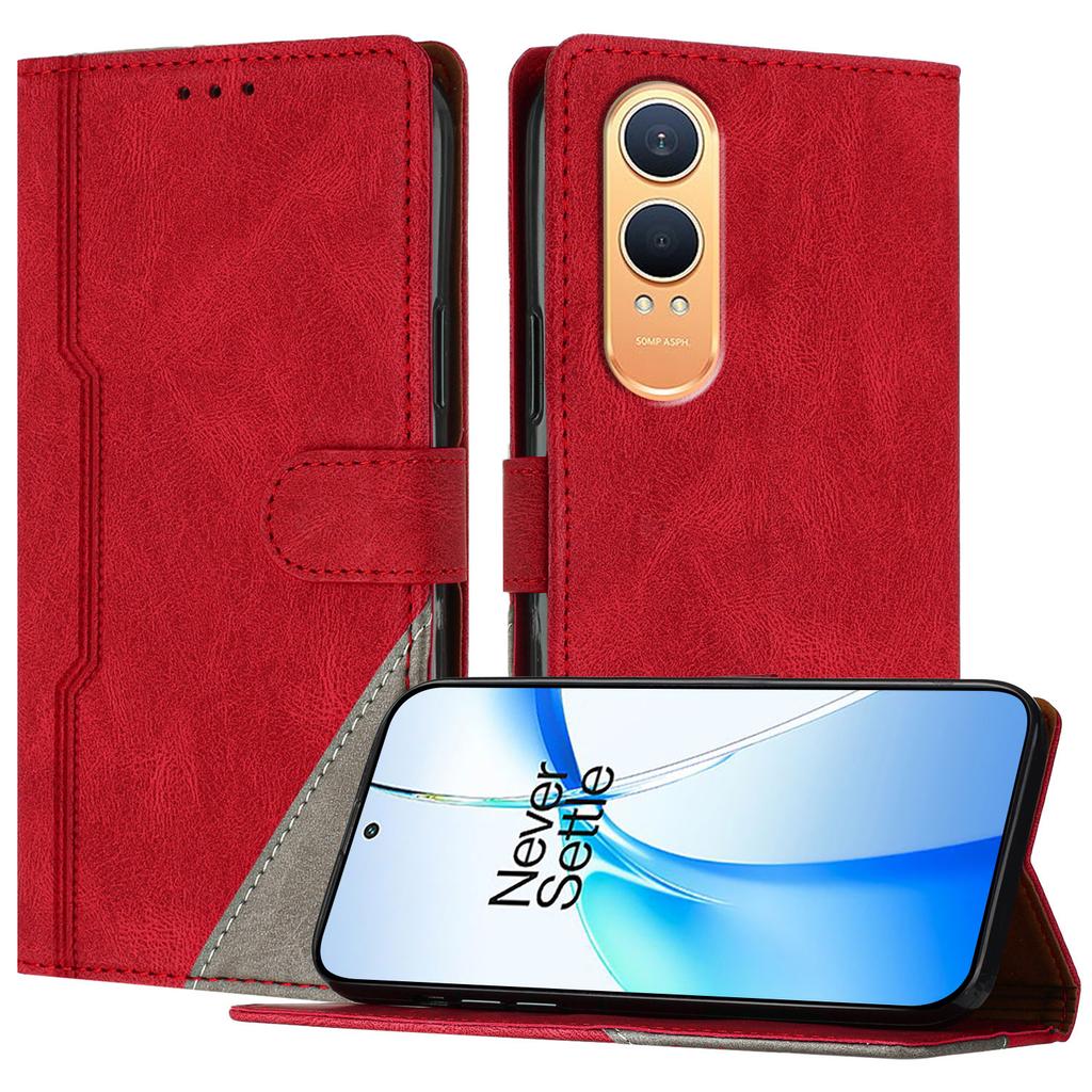For OnePlus Nord CE4 Lite 5G Leather Case Triangle Patchwork Wallet Stand Shockproof Phone Cover