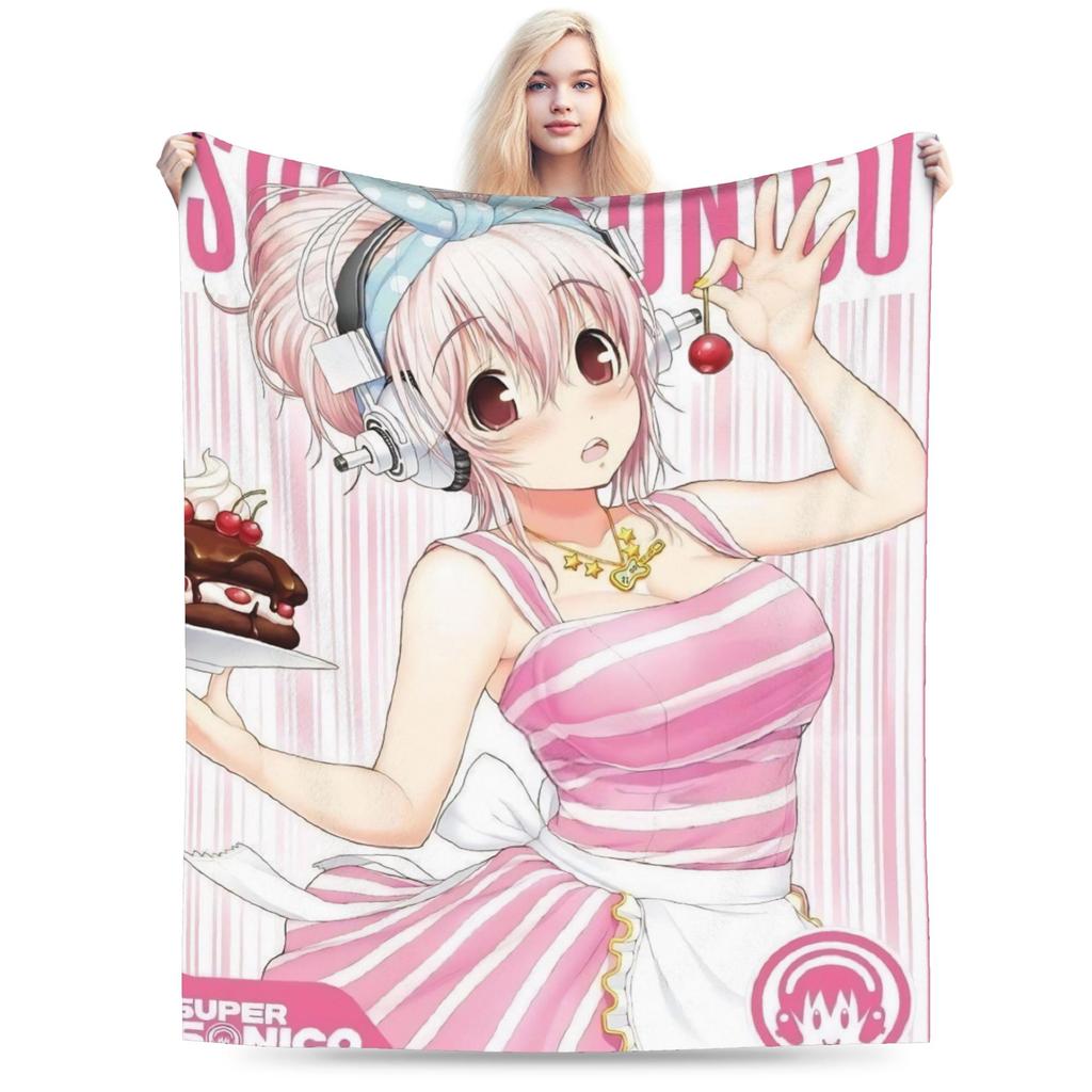 Super Sonico Flannel Blanket Winter Warm Throw Blanket for Boy Girl Bedroom Graphic Bedspread Sofa Bed Cover