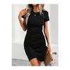 Women's Crew Neck Short Sleeve Summer Corduroy Lycra Basic Dress