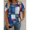Fashion Plaid Printed Women's T-shirt  Plus Size Spring/Summer Retro Print Casual Fashion Women's V-Neck Short-Sleeved Loose T-Shirt