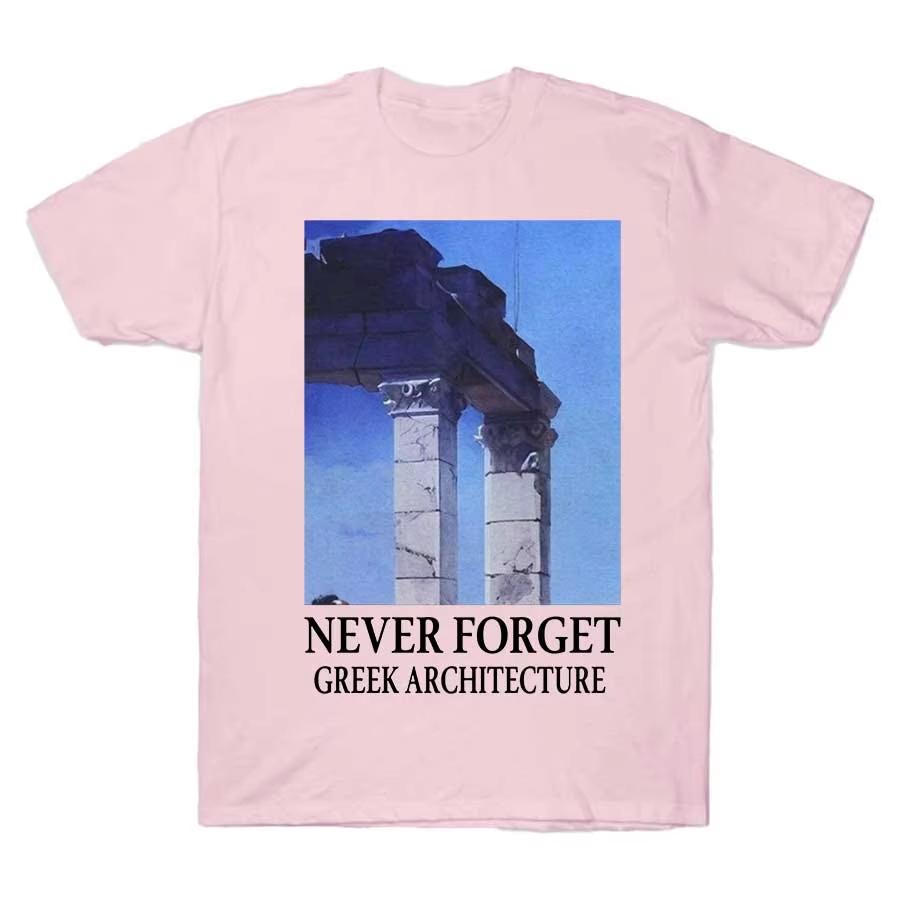 2026 Summer Hot Sale NEVER FORGET GREEK ARCHITECTURE T-shirt Men Women Hip Hop Punk Clothing Streetwear Oversized Tshirt